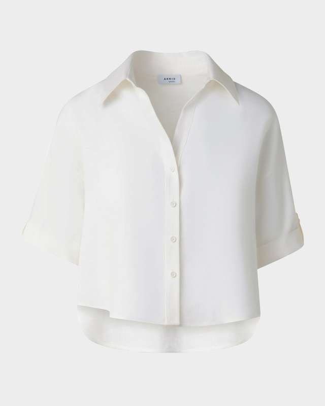 Short-Sleeve High-Low Button-Down Blouse